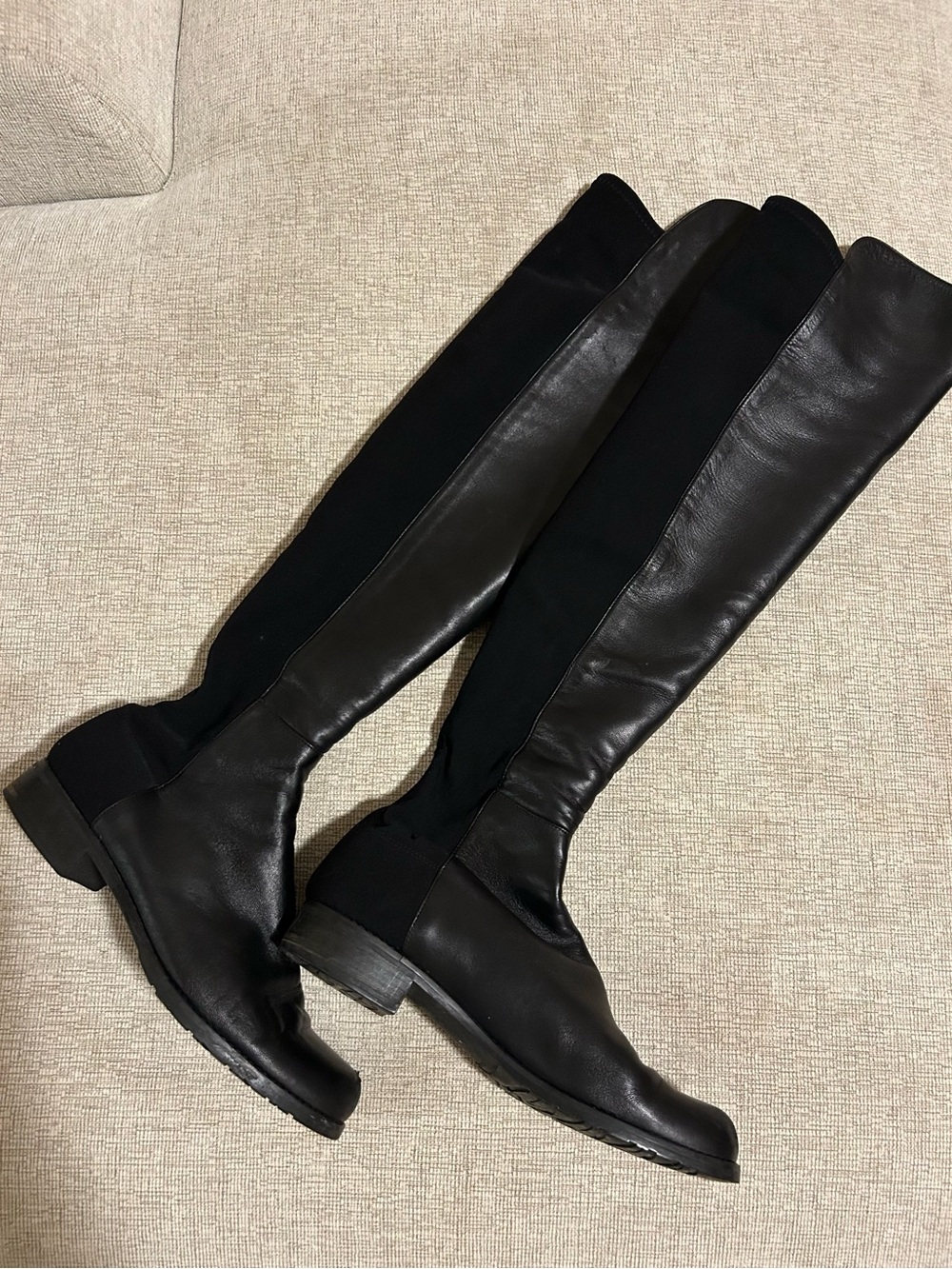 Stuart Weitzman Black Over-the-Knee Leather & Stretch Boots